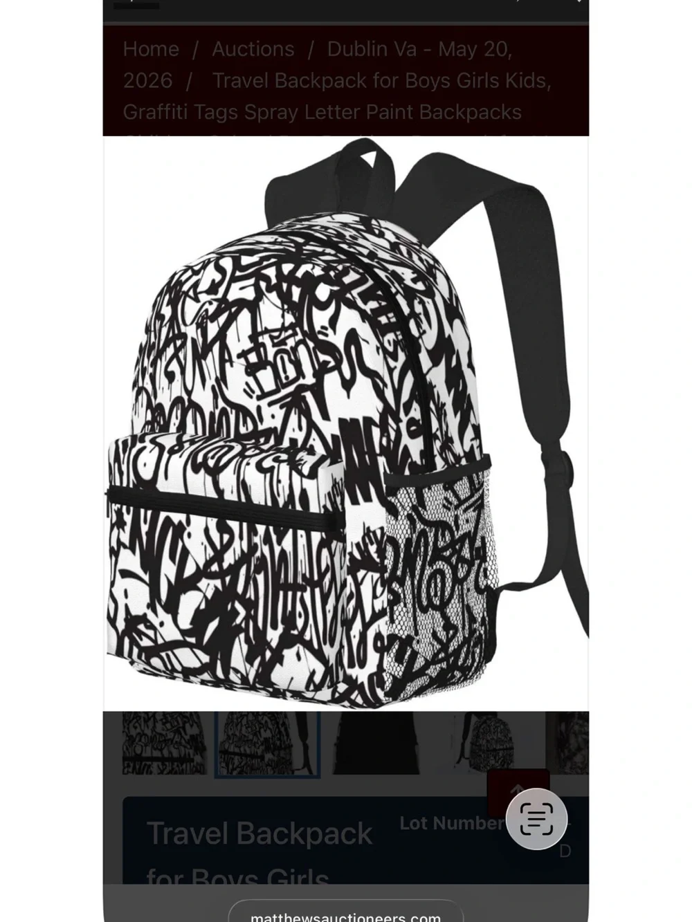 Black & White Graffiti Print Backpack for kids, Men and Women, NWT